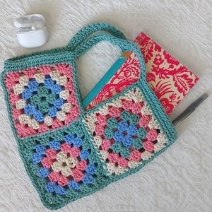 Crocheted Small Tote Granny Square Vintage Style